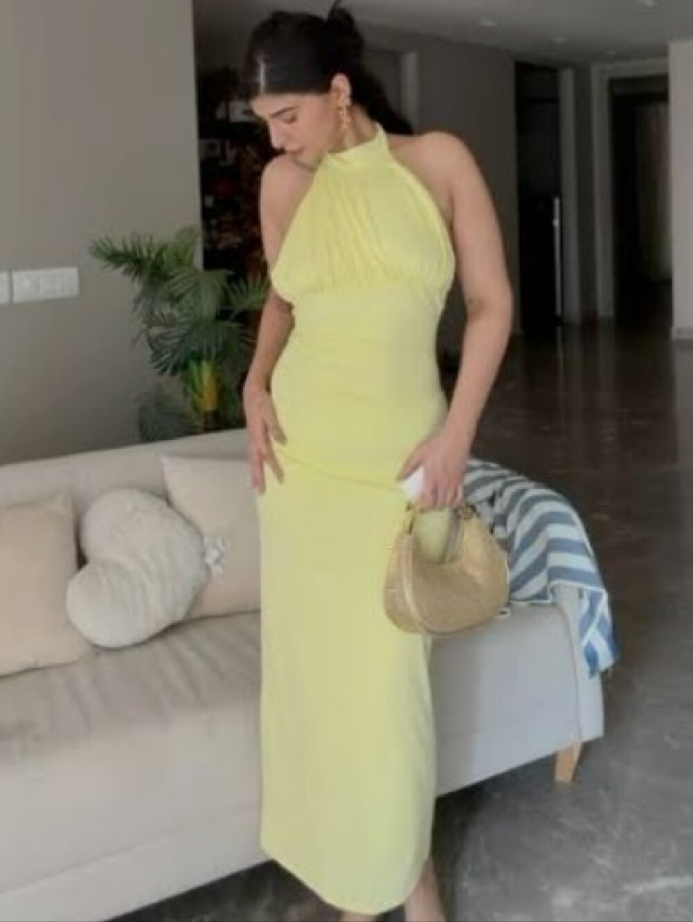 Zara Halter Maxi Dress in Pale Yellow